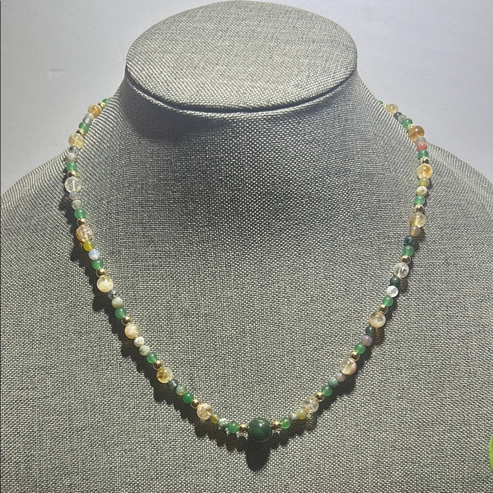 Handmade Moss Agate + Citrine + Green Aventurine Beaded Necklace * ✨